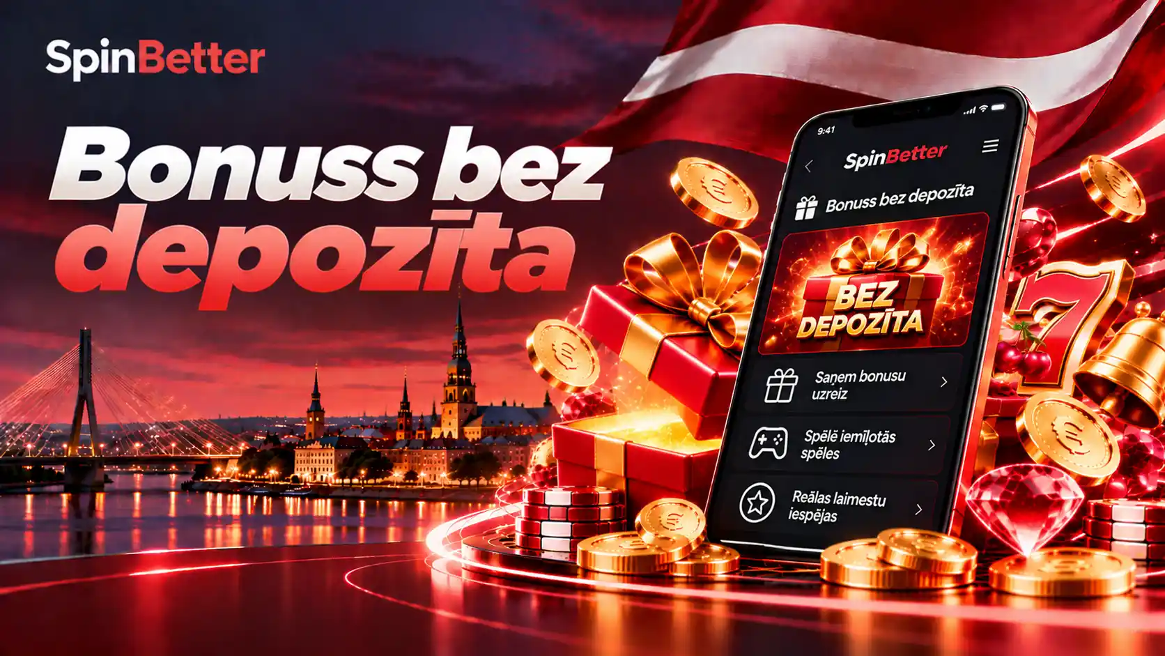 Bonuss bez depozīta SpinBetter lietotnē: dāvanu kaste un trīs piedāvājumu rindas