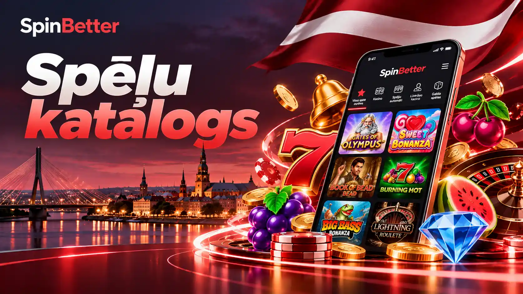 SpinBetter casino katalogs telefonā: Gates of Olympus, Sweet Bonanza un citi nosaukumi